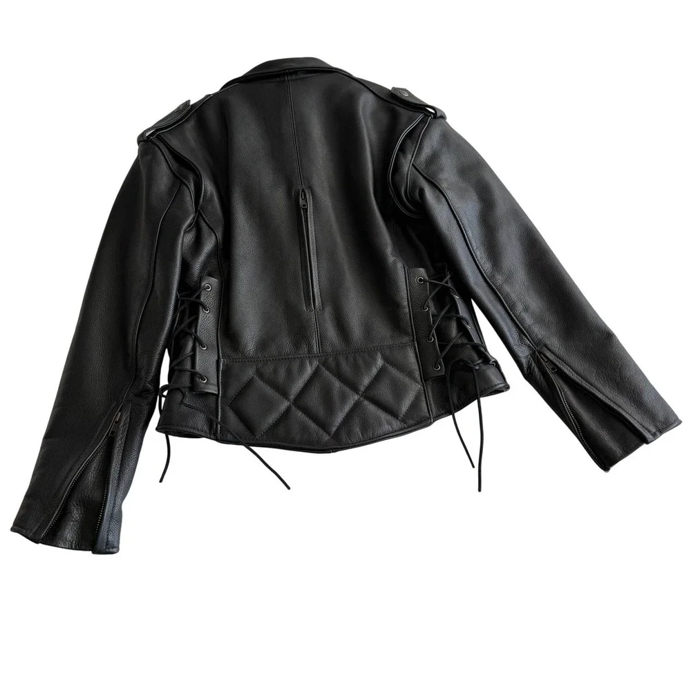 Fox Creek EUC Made‎ in USA Classic Black Motorcycle Jacket II Biker Moto men 44